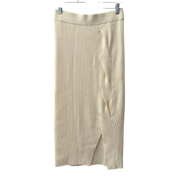 Anthropologie Maeve Desiree Knit Ribbed Stretch Midi Skirt Ivory Size Small - Picture 5 of 11